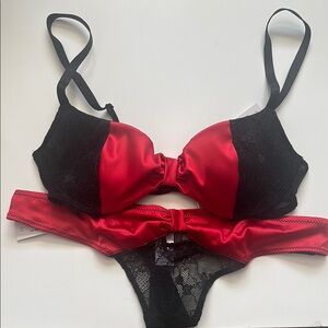 Adore Me Eira push up bra 32B and underwear XS set red and black - NEW WITH TAGS